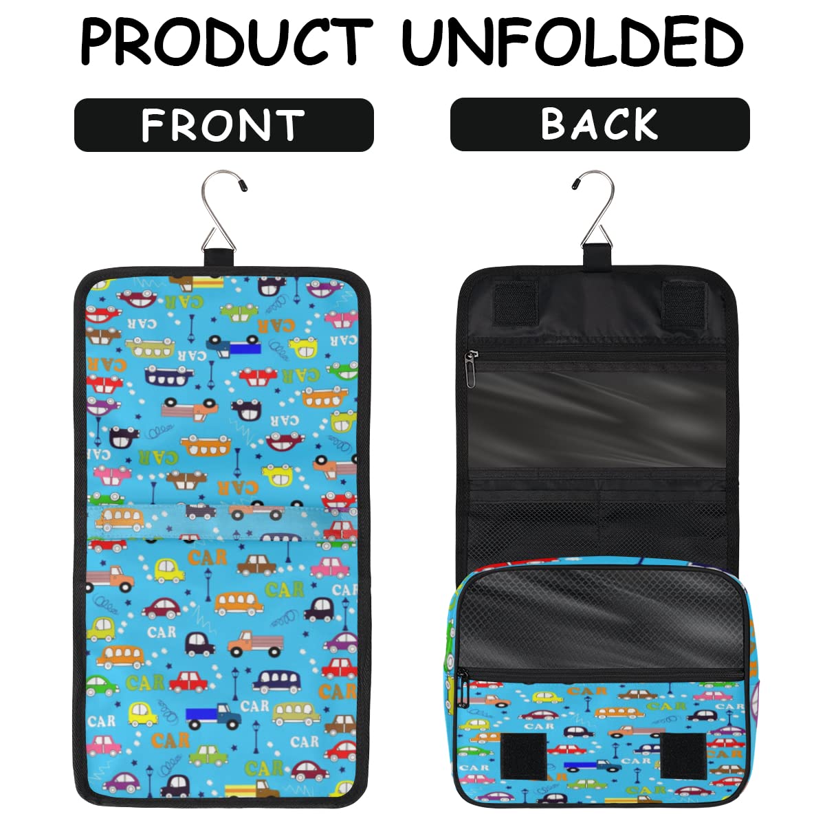 Podróżna kosmetyczka samochodowa kreskówka autobusy myjnia samochodowa torba unisex wiszące przybory toaletowe organizer na kosmetyki, wielobarwny, Jeden rozmiar