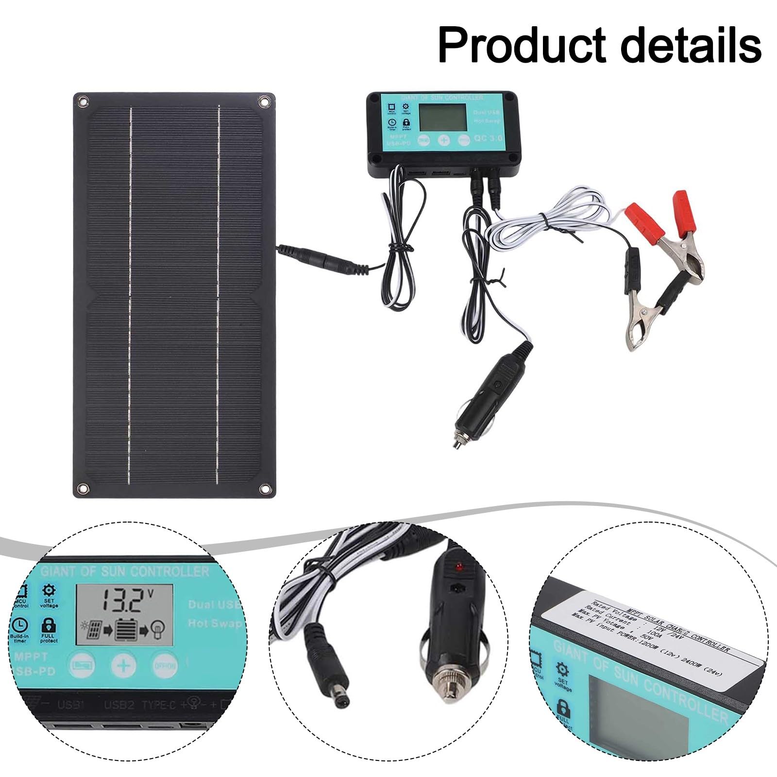 Kit pannello solare da 600 W con regolatore di carica da 100 A, monocristallino, portatile, per camper, campeggio, alimentazione fuori rete, include cavo e ventose