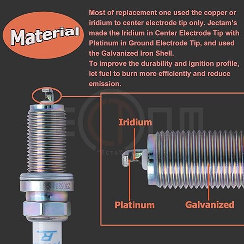 Miniatura 3 de Jectam Iridium Platinum Bujía 6 piezas 22401-5M015 PLFR5A11 compatible con Altima, Armada, Frontier, Maxima, Murano, Pathfinder, Quest, Sentra,