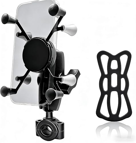 Strg Soporte de teléfono con soporte de riel para rieles de 0.75 a 0.9 pulgadas de diámetro, soporte de teléfono para manillar de motocicleta,