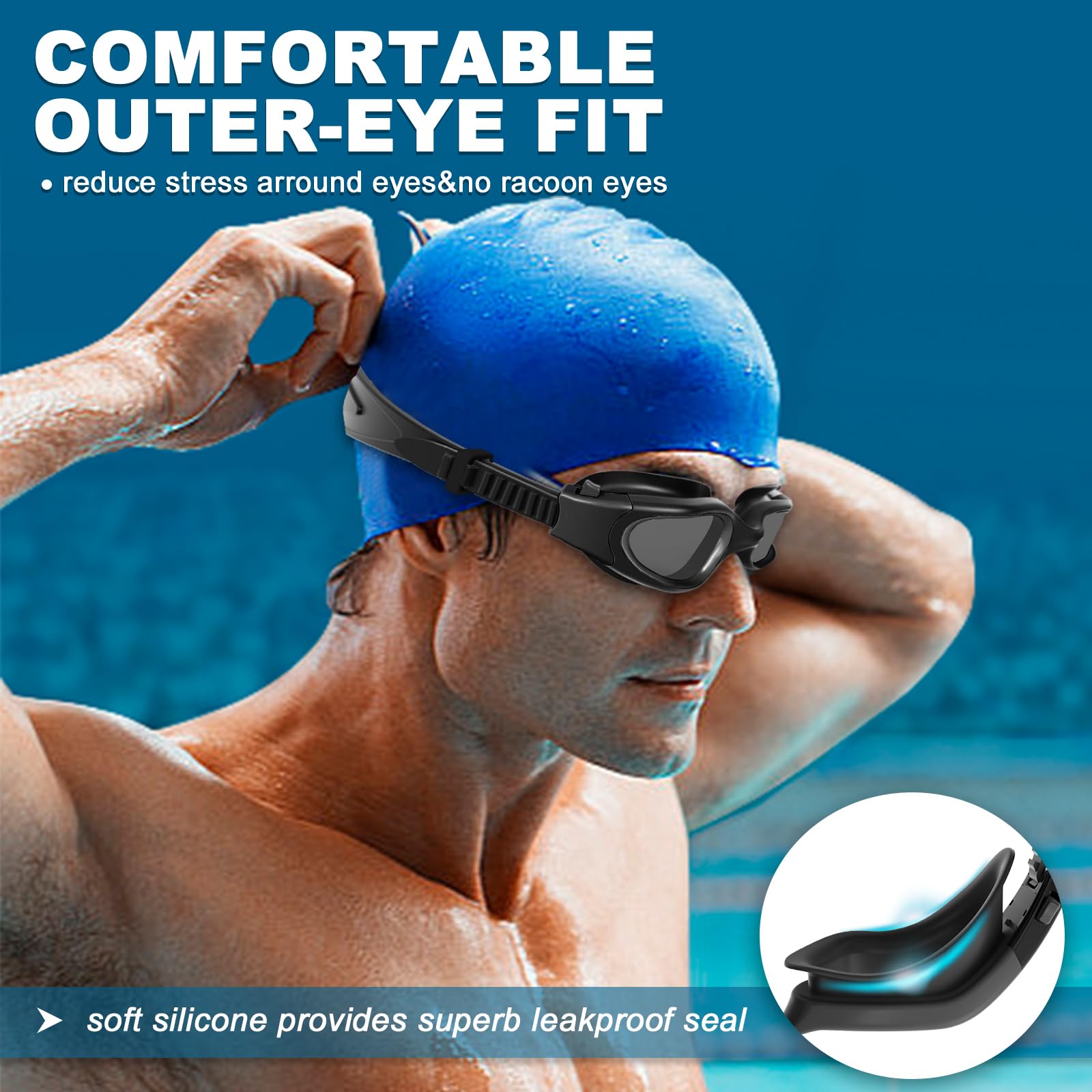 HotSrace Occhialini da Nuoto Polarizzati,Occhialini Piscina Protezione UV Impermeabile Anti-Nebbia Comfort Fit per Uomo Donna Unisex Adulto Adolescenti