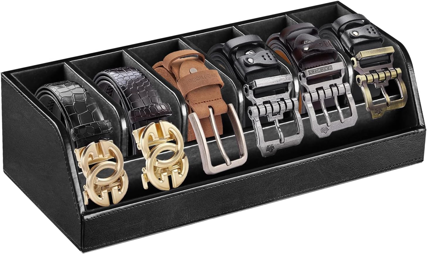Amazon.com: PUSU Leather Belt Organizer,Storage Box Grid for 6 Belts ...