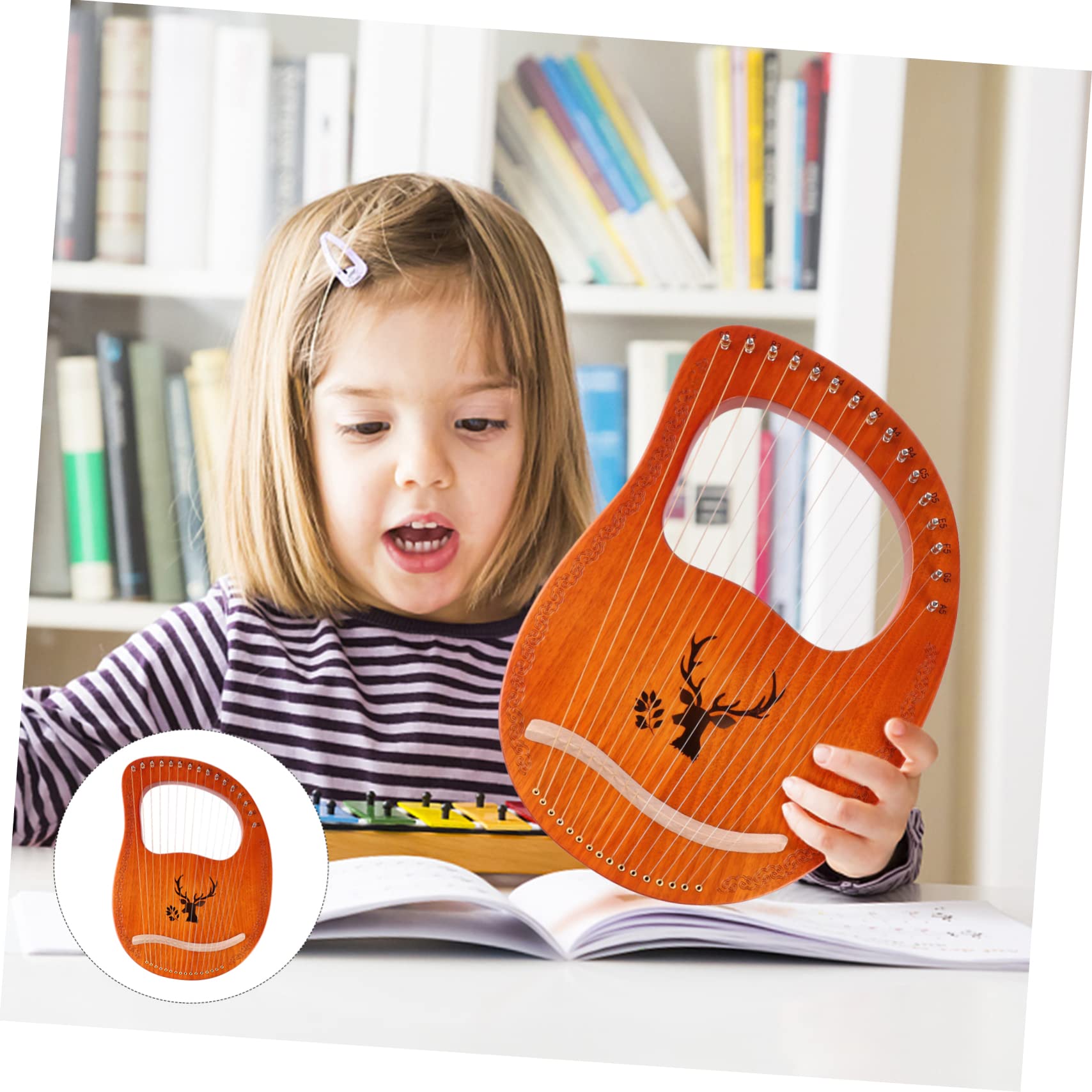 TOYANDONA Arpa Lira Strumento Corda Corde in Metallo di Pannello Decorativo Motivo Renna Ponte ad Altezza Bordi Arrotondati per Presa Sicura Strumento Musicale Portatile