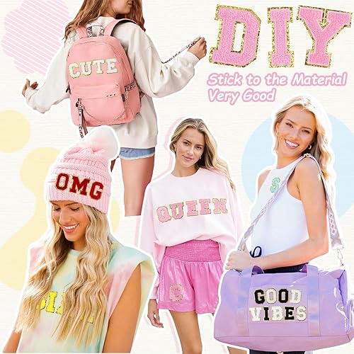 Miniatura 3 de 26 parches de letras de felpilla grandes de 3 pulgadas, color rosa A-Z, letras termo-adhesivas para tela y ropa, bordado con purpurina para chaqueta