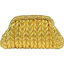 ENBEI Gold Clutch Purse Handbag for Women Evening Clutch Bag with Ruched Frame Closure, Soft Padded Texture, Perfect for Wedding, Prom, Party & Formal Events