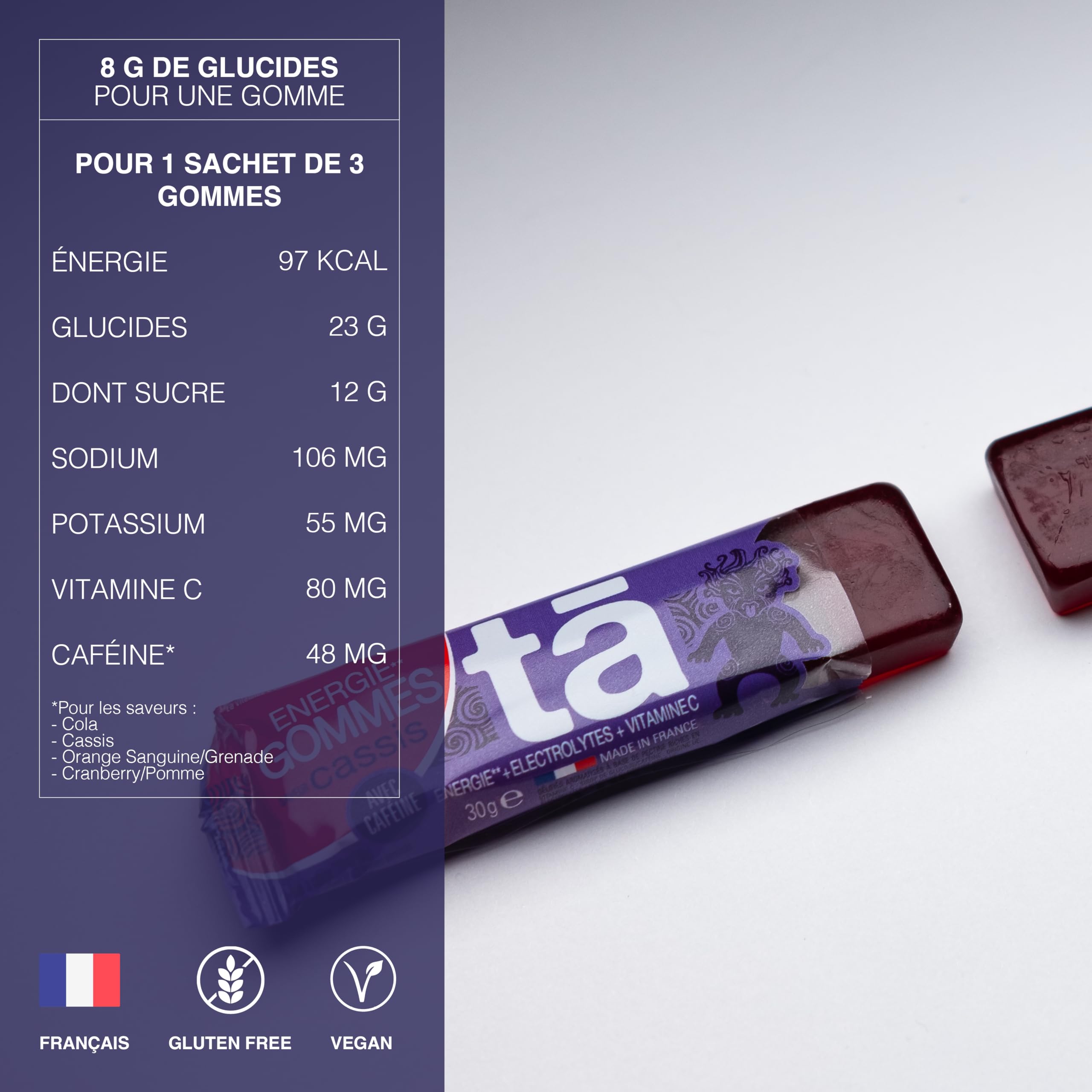 TA Énergies Gommes Citron – 24 x 30 g (Boîte) - Apport d’Énergie Instantanée | 24 g Glucides, 97Kcal, Électrolytes & Vitamine C – Made in France