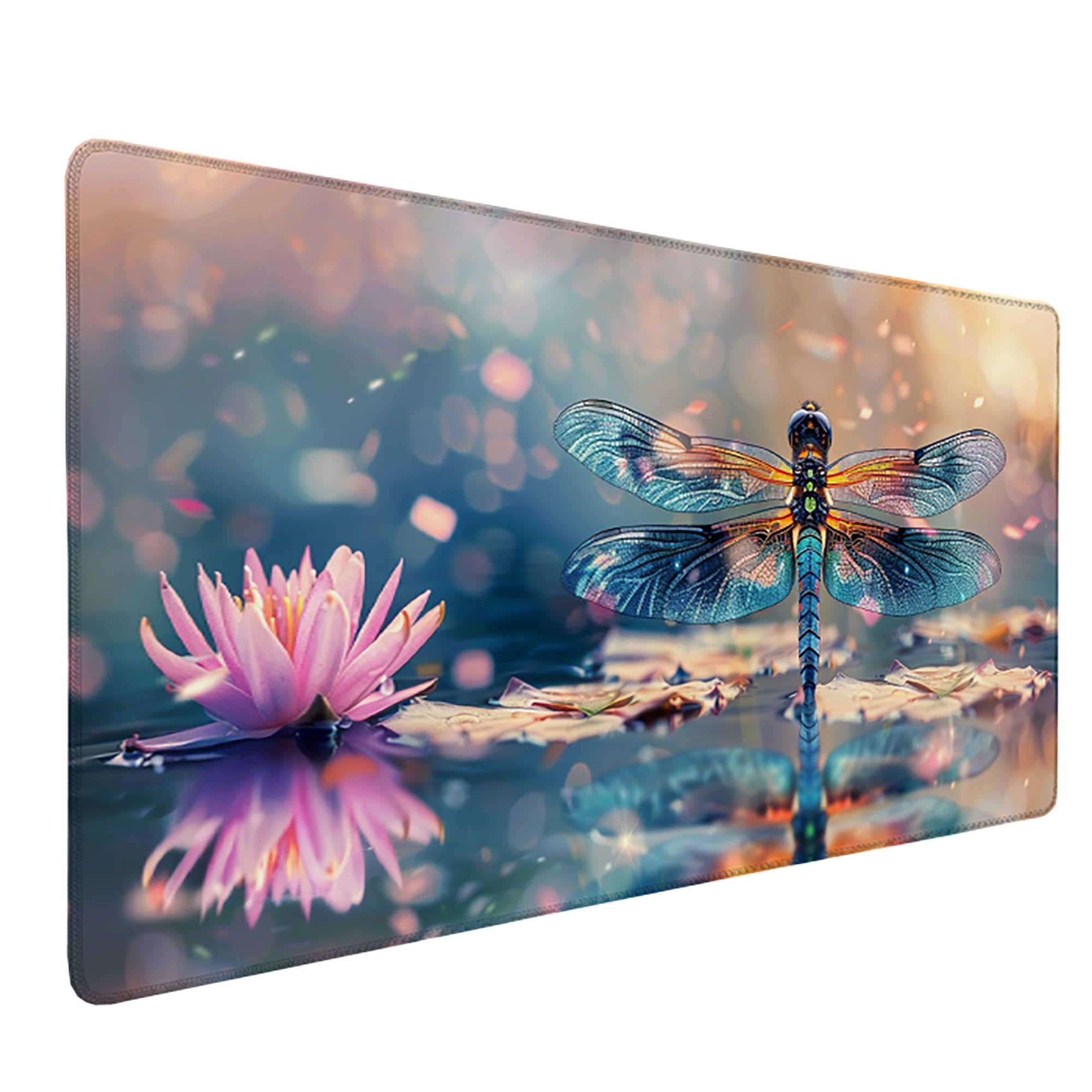 Niebieska podkładka pod mysz XXL, podkładka na biurko, 1200 x 600 cm, szyte krawędzie, podkładka pod mysz, gumowa podstawa, ważka, podkładka pod mysz, stabilna przyczepność na gładkich powierzchniach,