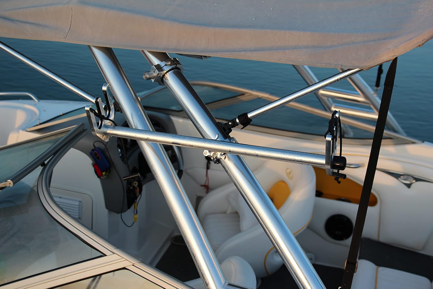 Monster Tower Water Ski Rack for Boats - Quick Release Retractable Mount, Polished, Anodized Aluminum, Fits 1 1/4" Thick Skis