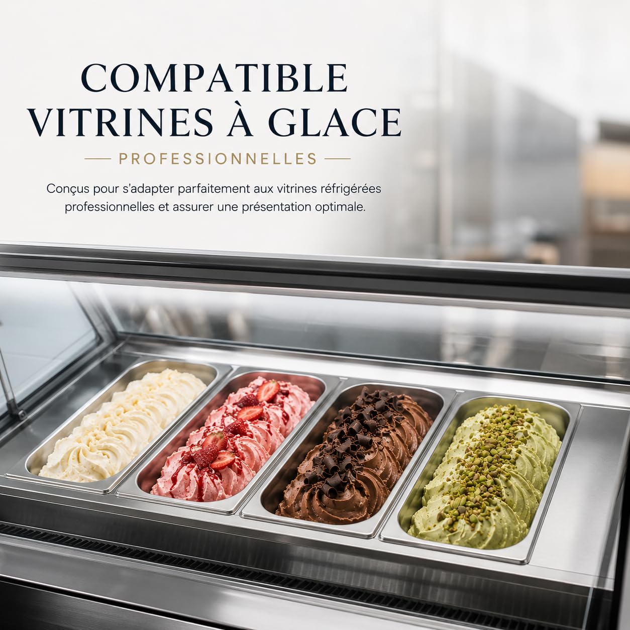 Lot de 4 Bacs à Glace Inox 360x165 mm Hauteur 80 mm 3L – Bac à Crème Glacée Professionnel – Bac Inox pour Vitrine, Bar, Restauration