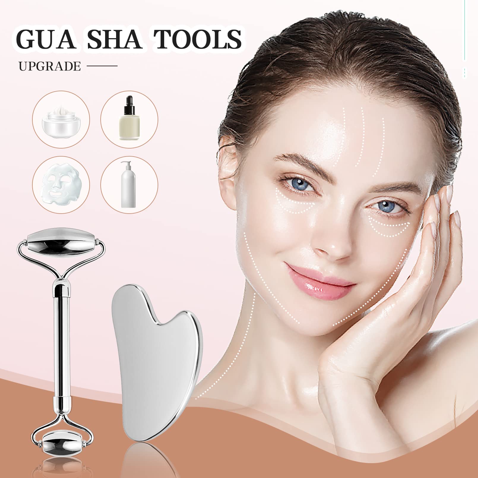 Gesichtsroller aus Edelstahl & Gua Sha