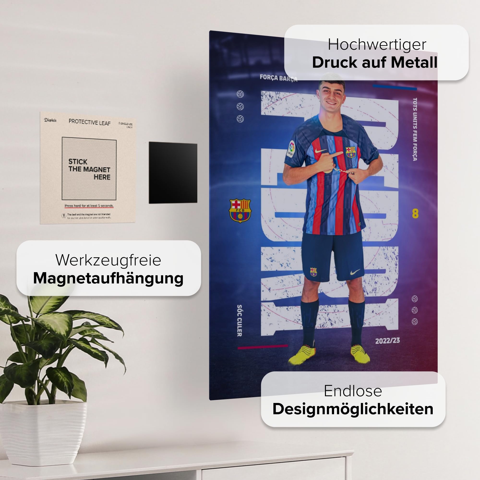 Displate - Póster de Metal - Montado con Imán - FC Barcelona - FCB Home - Pedri - Taille M - 32x45cm Matt