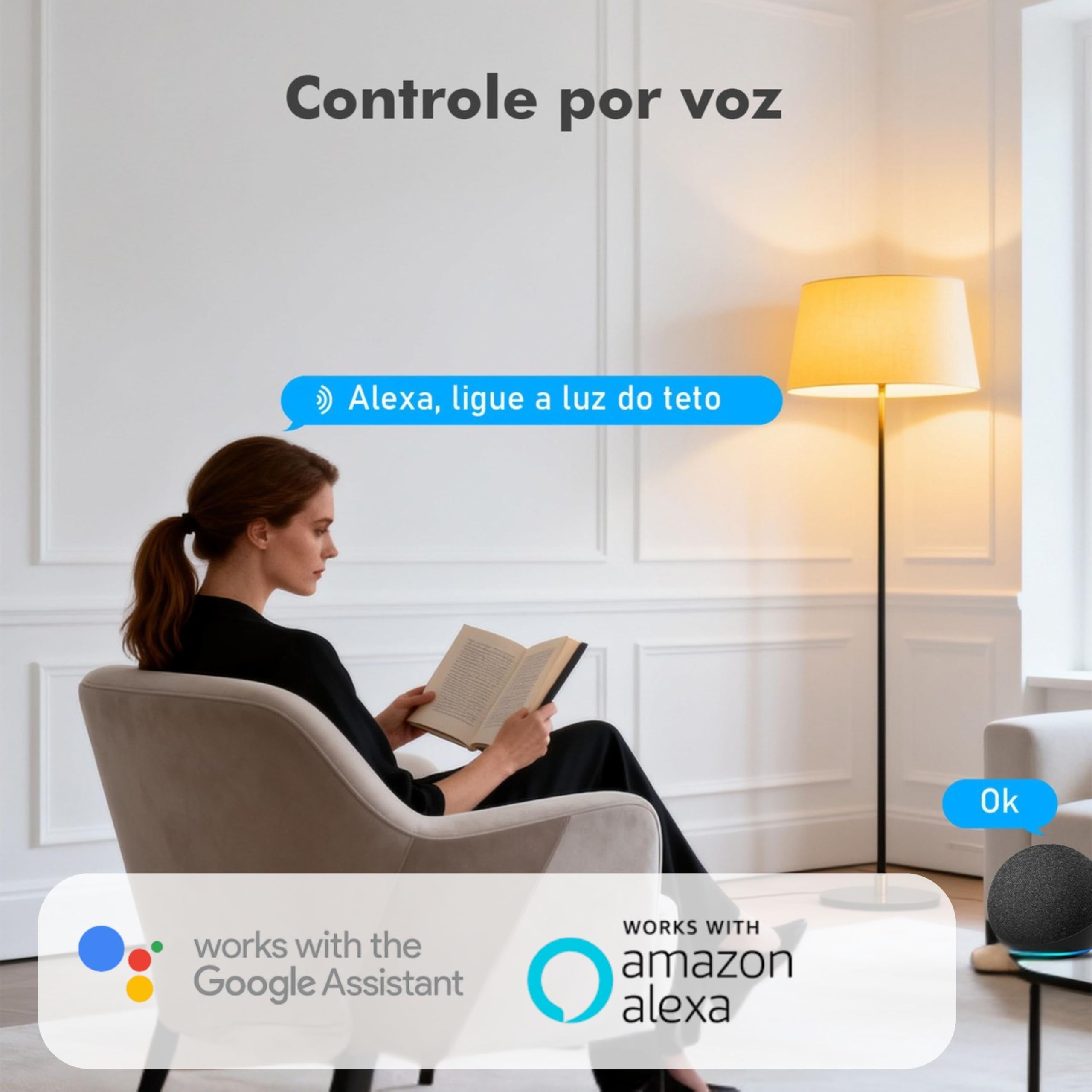 Configuração de iluminação inteligente por voz integrada à Alexa e Google Assistant
