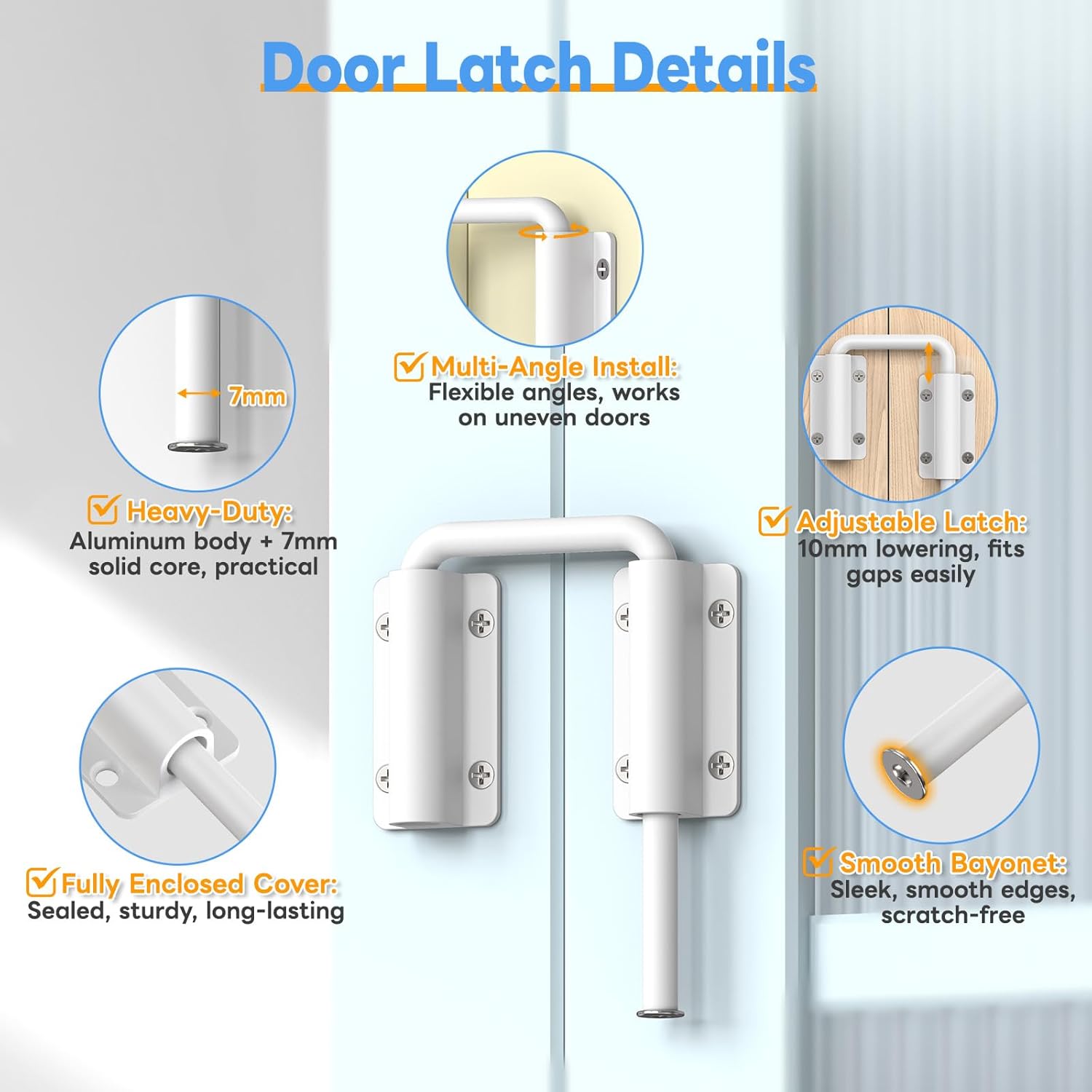 New Patio Sliding Door Loop Lock - 2-3/8 Inch U-Shaped Loop Latch, 90/180 Degree Home Security Lock for Sliding Doors, Windows, Barns, Gardens, Screens (White-4 Pcs)