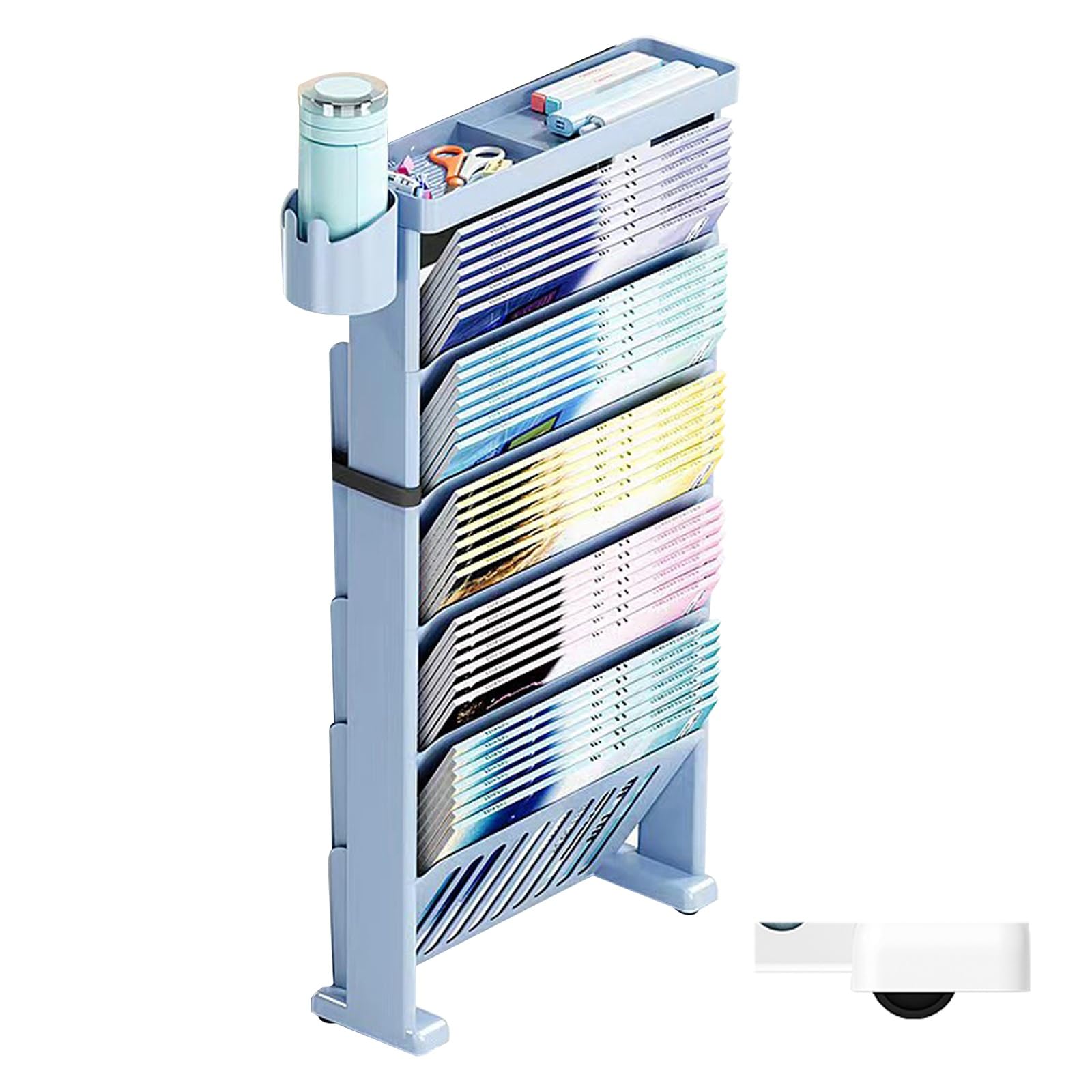 TUOYIBO Mobile Bookshelf with Wheels, Mobile Bookshelf Cart, Bookcase, Movable File Folder Organizer Cart, for Office, Dorm, Classroom, Kitchen
