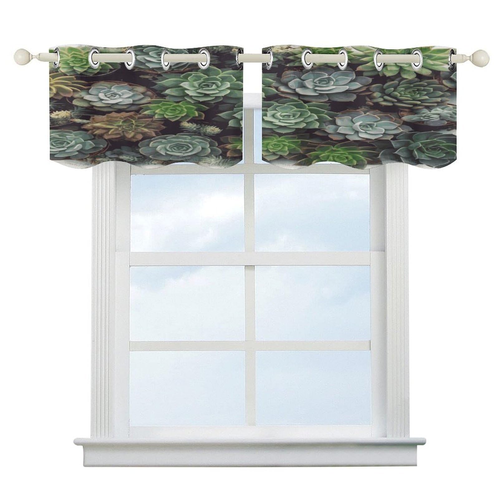 Cortinas opacas cortas de estilo suculentas, cenefa moderna para ventana de baño y cocina