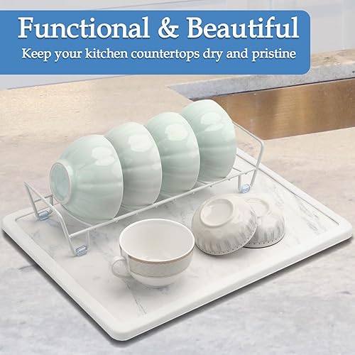 Miniatura 2 de Tapete de secado de platos de piedra para encimera de cocina, envuelto en silicona para limpiar fácilmente las manchas, almohadilla de platos para