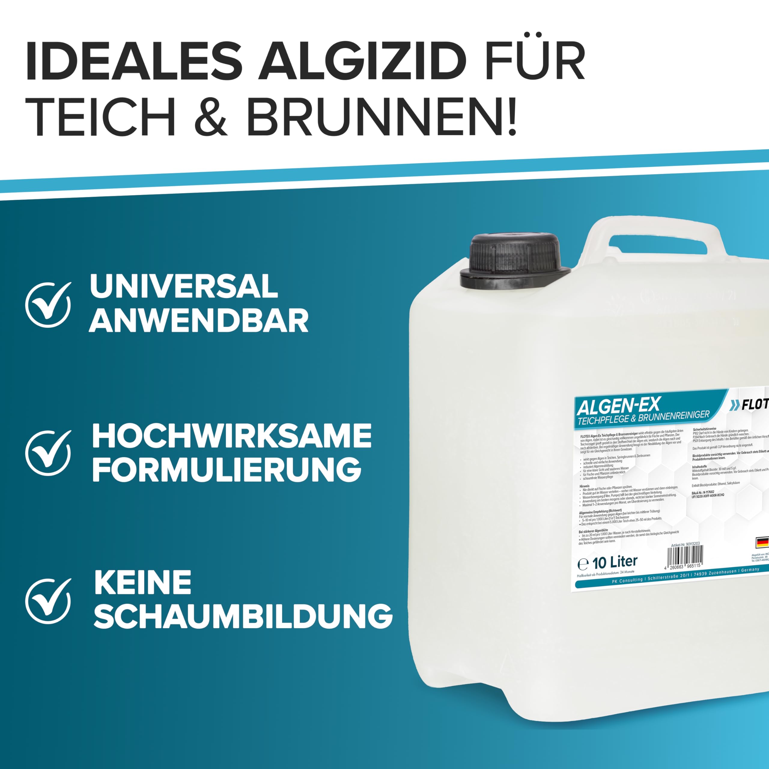 Teichklar 10L I Hocheffektive Teichpflege & Brunnenreiniger I Algenvernichter für Teich und Brunnen I Teichklärer sorgt für klares Teichwasser und schont Fische und Pflanzen