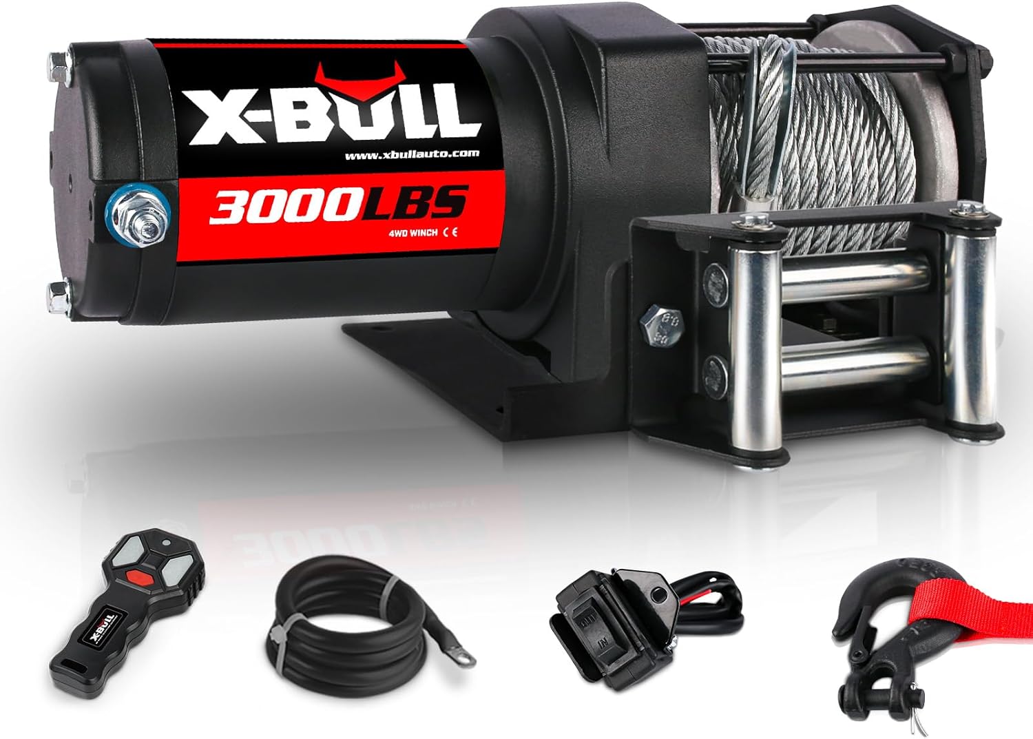X-BULL 12V 3000LBS Steel Wire Electric Winch for Towing ATV/UTV Off Road with Mounting Bracket Wireless Remote