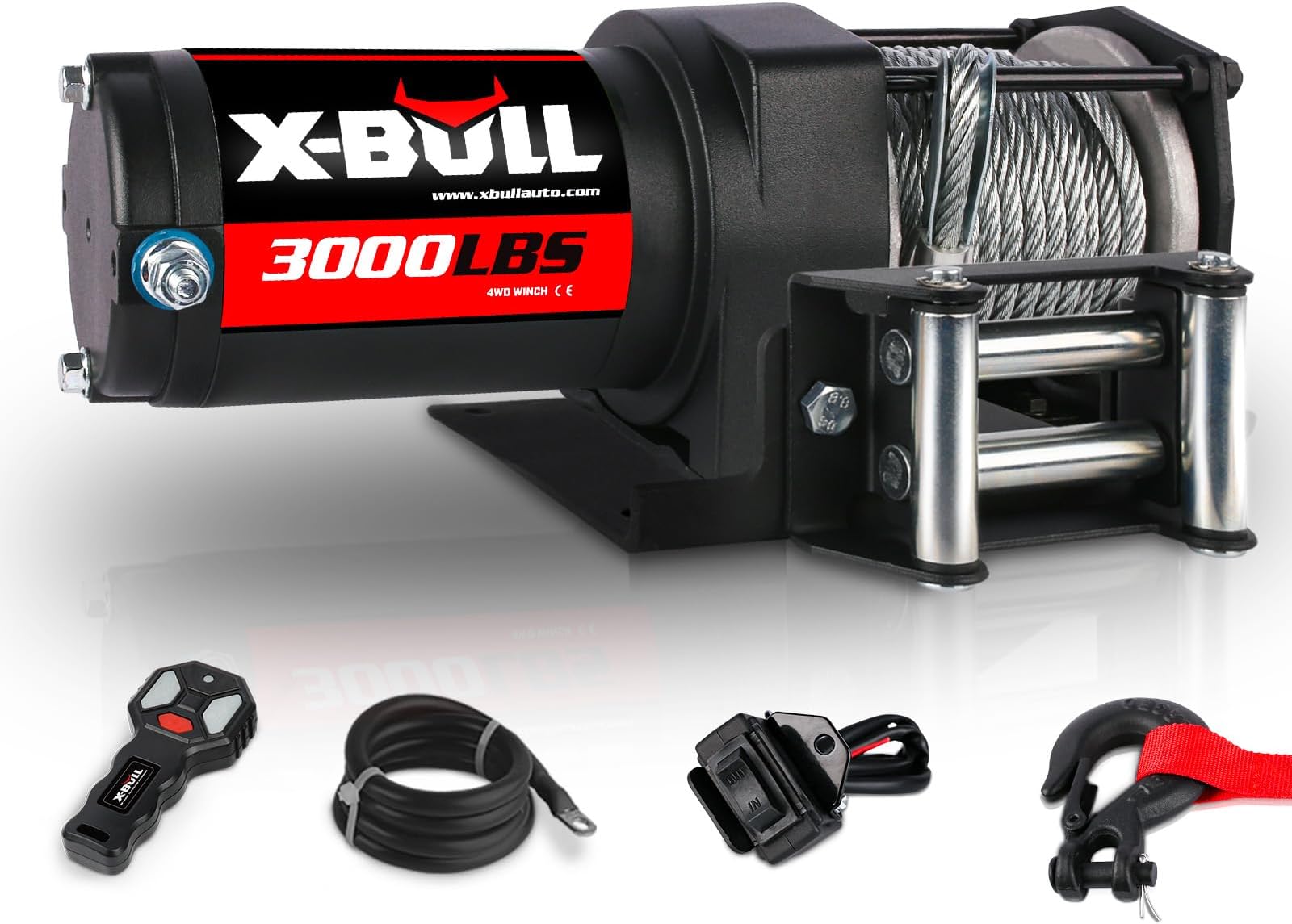 12V 3000LBS Steel Wire Electric Winch for Towing ATV/UTV Off Road with Mounting Bracket Wireless Remote