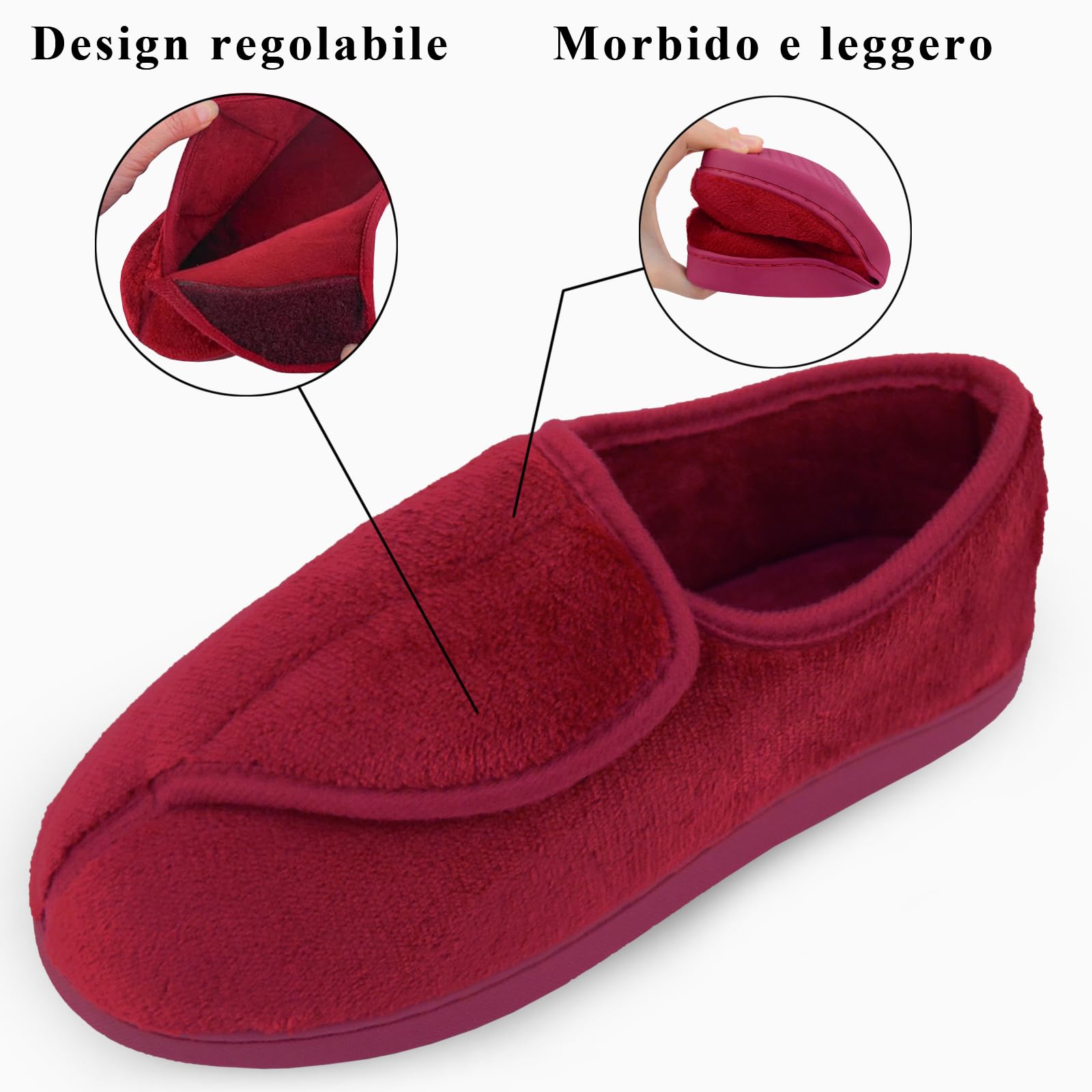Git-up Pantofole per Diabetici in Memory Foam per Artrite da Donna, Edema, Scarpe da Casa Chiuse Comode e Regolabili