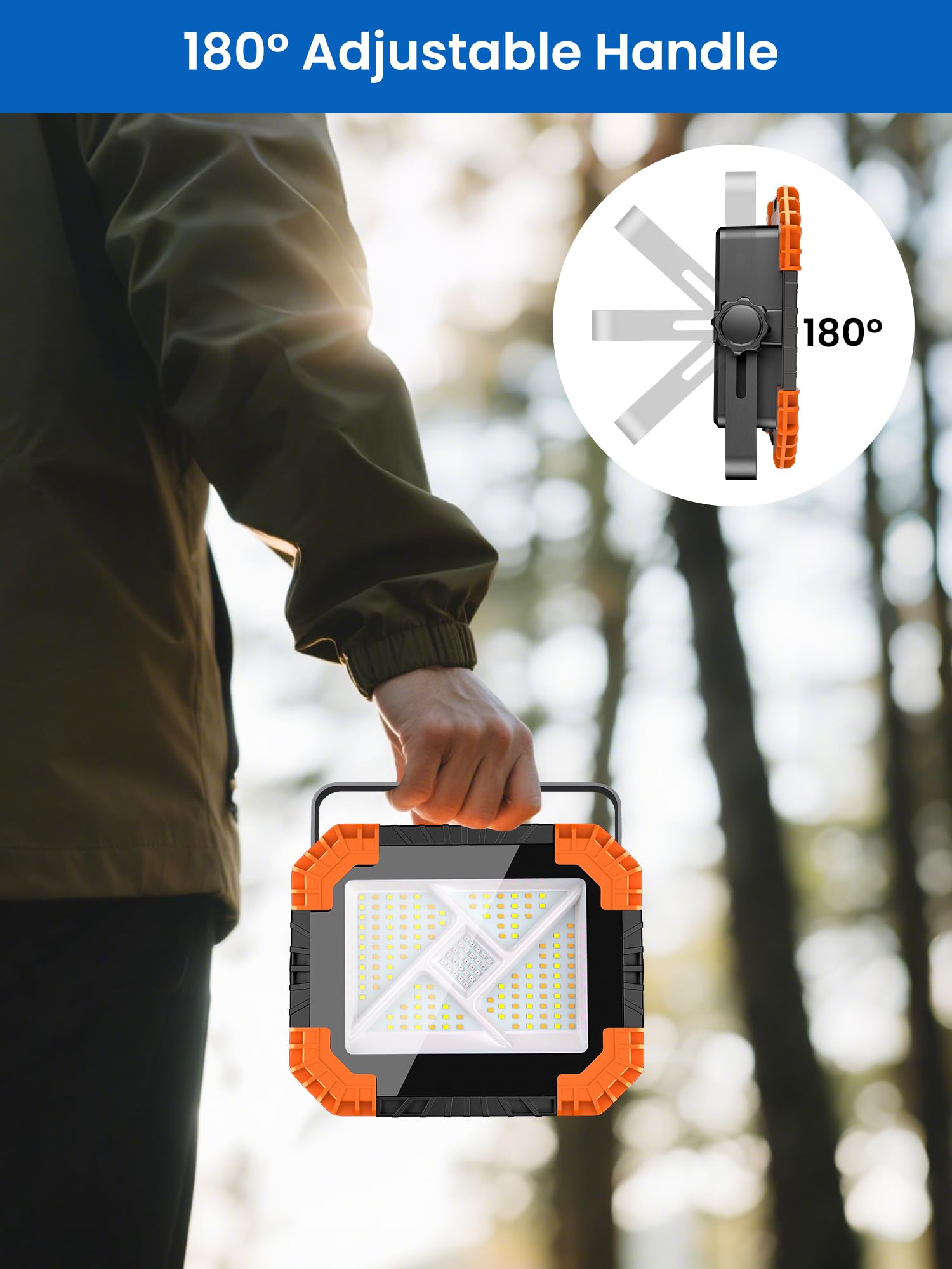 LINKE Foco LED Recargable Solar 2000 Lúmenes 20000mAh, 3 Temperaturas (2700K/4000K/6500K) + SOS, Carga Solar/USB-C, Power Bank IP66, 2 Imanes Potentes, 25h Duración para Taller/Camping/Emergencias