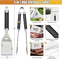 Vista 2 de Juego de accesorios para parrilla de barbacoa, 38 piezas de herramientas de parrilla de acero inoxidable con funda de aluminio, termómetro
