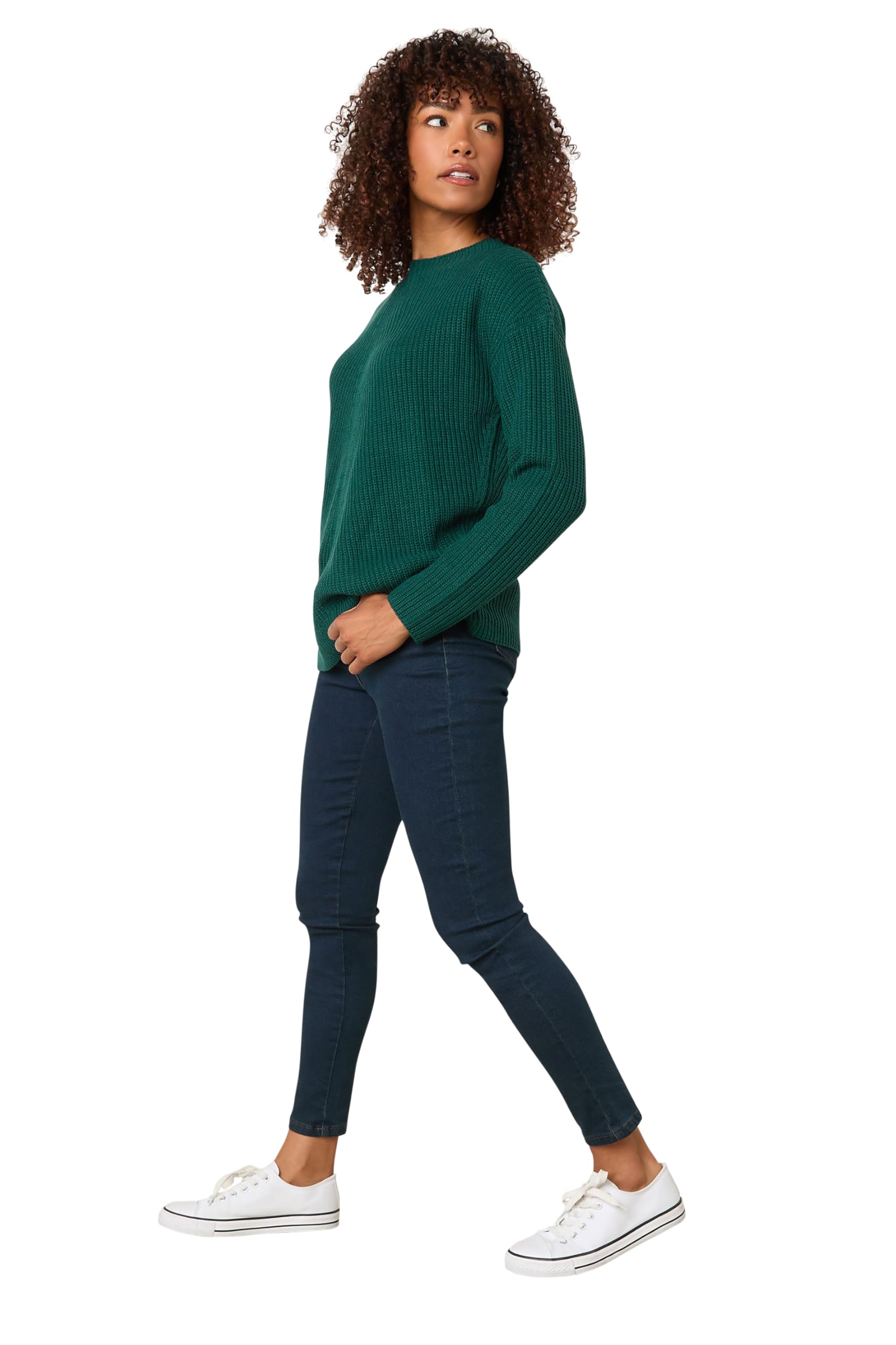 M&Co Women's Dark Green Funnel Neck Knitted Jumper