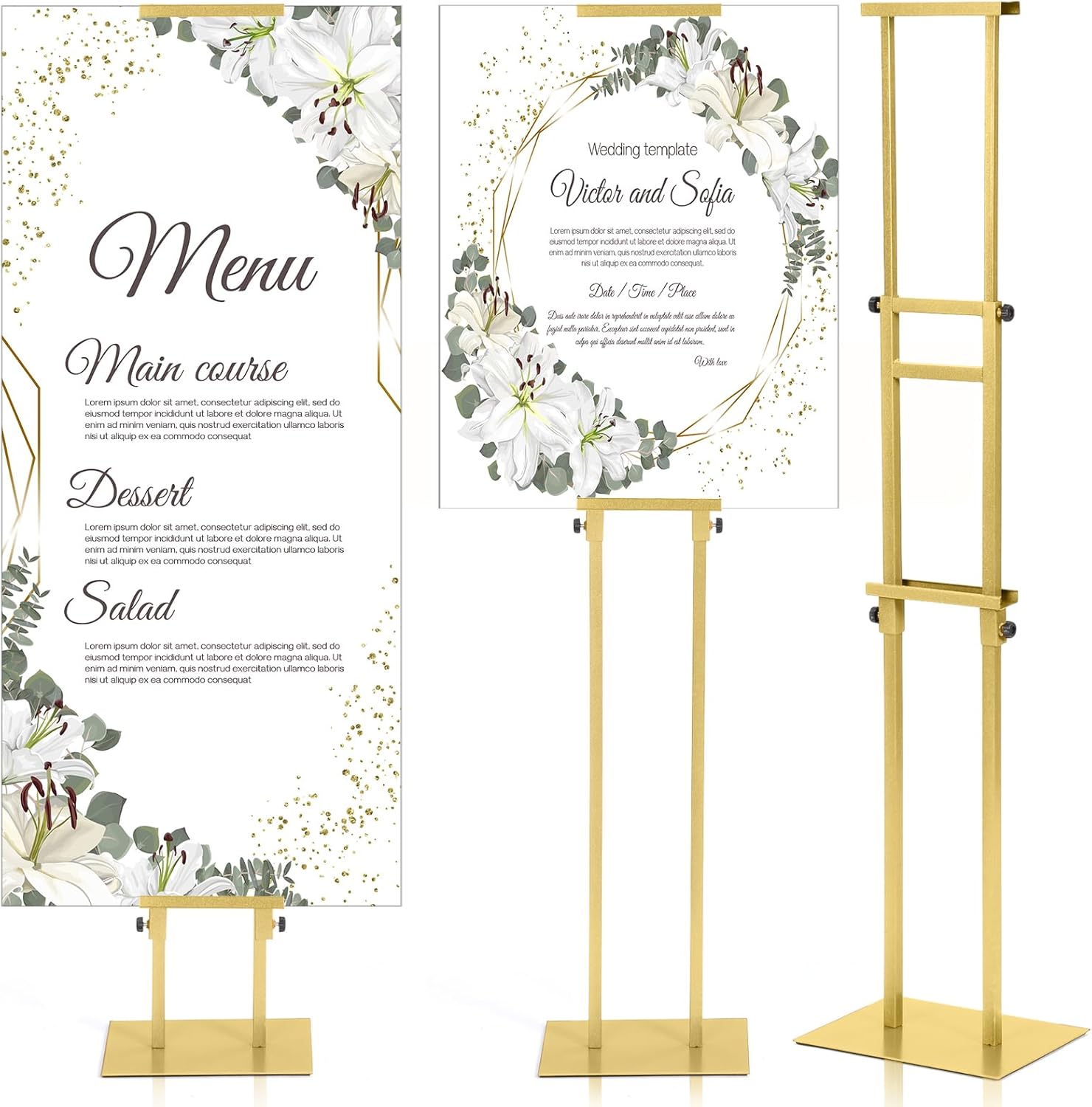 Thyle Gold Heavy Duty Poster Stand Height up to 75" Welcome Sign Stand Double Sided Easel Holder with Non-slip Mat Base Adjustable Portable Floor Standing Sign Holder for Board & Foam