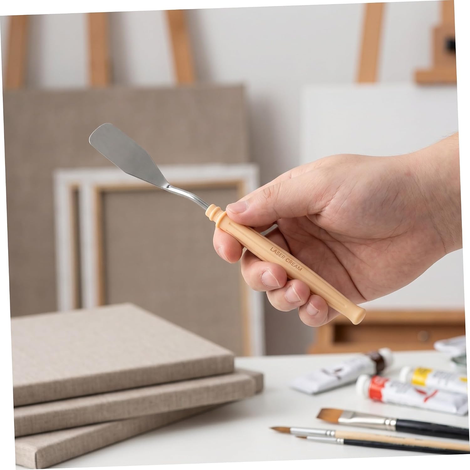 12pcs Palette Knife Paint Scraper Mixing Small Slim Large Scrapers Tools Walls Curved Color Blending Decorating Spatula Stirring Art Painting Khaki Plastic