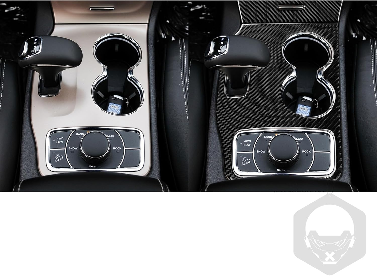 Real Soft Black Carbon Fiber Car Center Console Gear Shift Panel Ashtray Switch Cover Sticker Auto Interior Accessories Decoration Trim Compatible with Jeep Grand Cherokee WK2 2014-2015-Type A