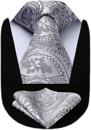 HISDERN Corbatas de cachemira para hombre, corbata de color sólido, pañuelo floral para hombre, corbatas y bolsillo cuadrado, corbata clásica para