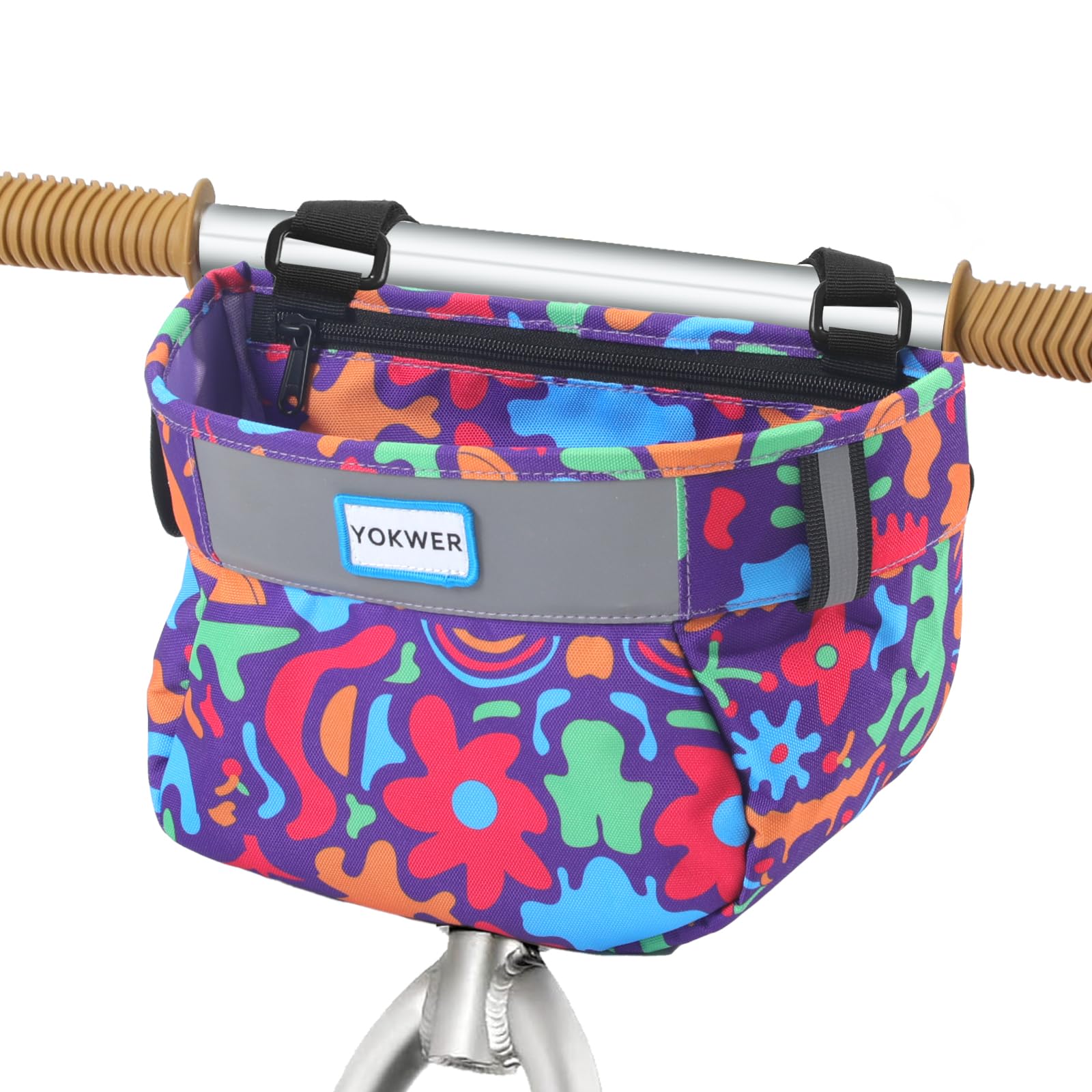 Photo 1 of YOKWER Kids Bike Basket Front for Boys Girls, Waterproof Bicycle Front Basket Handlebar Bag with Reflective Safety Straps, Easy to Install Kids Bike Scooter Accessories (Floral)