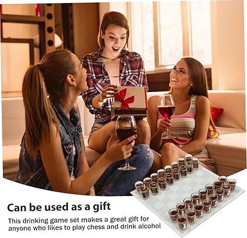 Miniatura 4 de Juego de ajedrez de vidrio transparente, tablero de ajedrez de vidrio de 10 x 10 pulgadas con 32 piezas de tazas, juego de chupitos para beber,