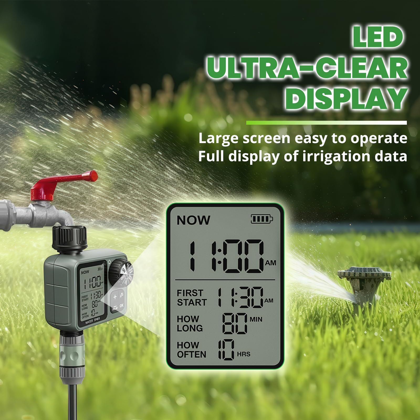 Timer dell'acqua per tubo da giardino esterno con timer per irrigazione a goccia con ritardo della pioggia/modalità manuale, sistema di controllo automatico per irrigazione a goccia per irrigazione da