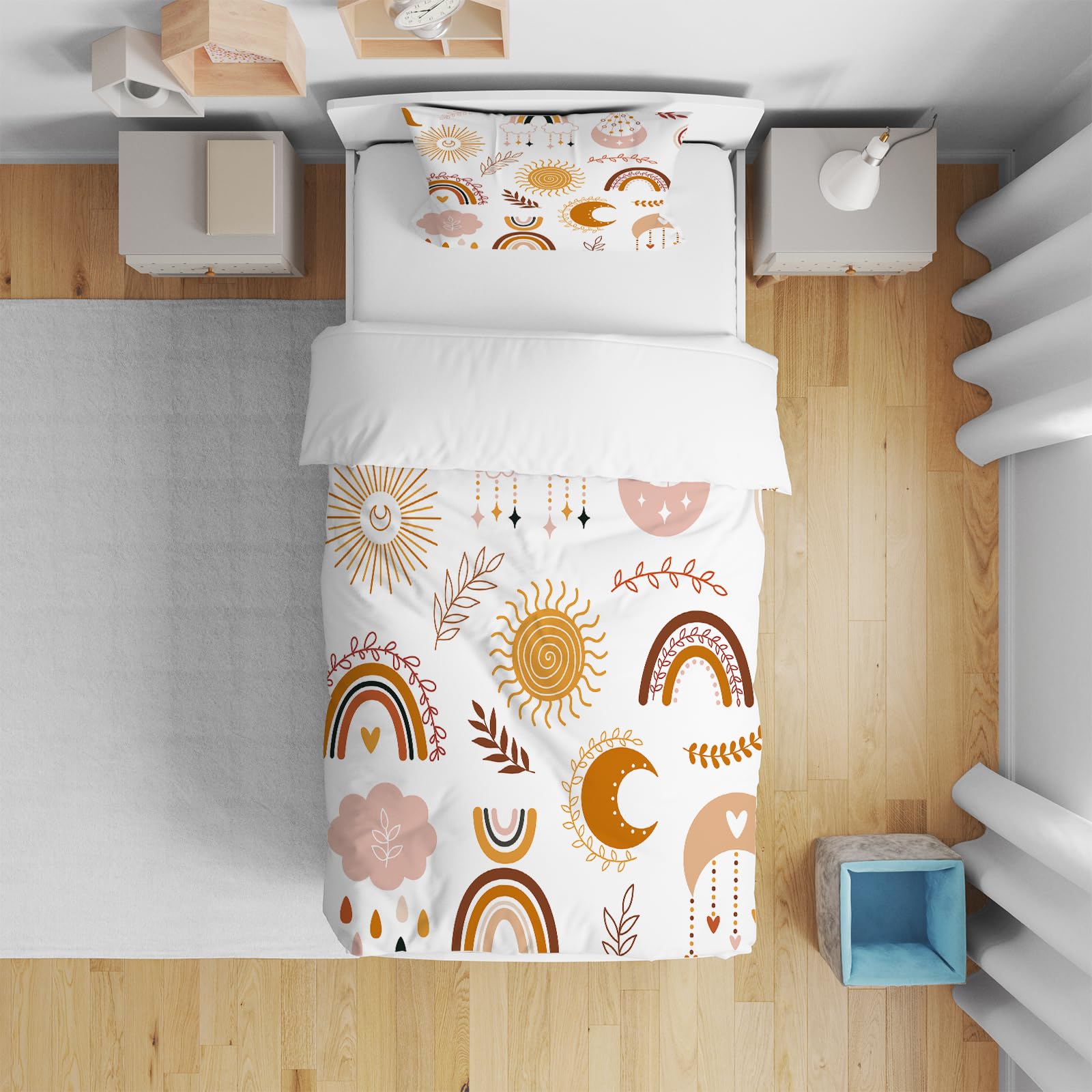 ANGIYUIN Set Biancheria Da Letto Per Bambini 6 Pezzi Arcobaleno Galaxy Glitter 3D - Morbida Microfibra, Lenzuola E Federe, Regalo Per Ragazze E Ragazzi