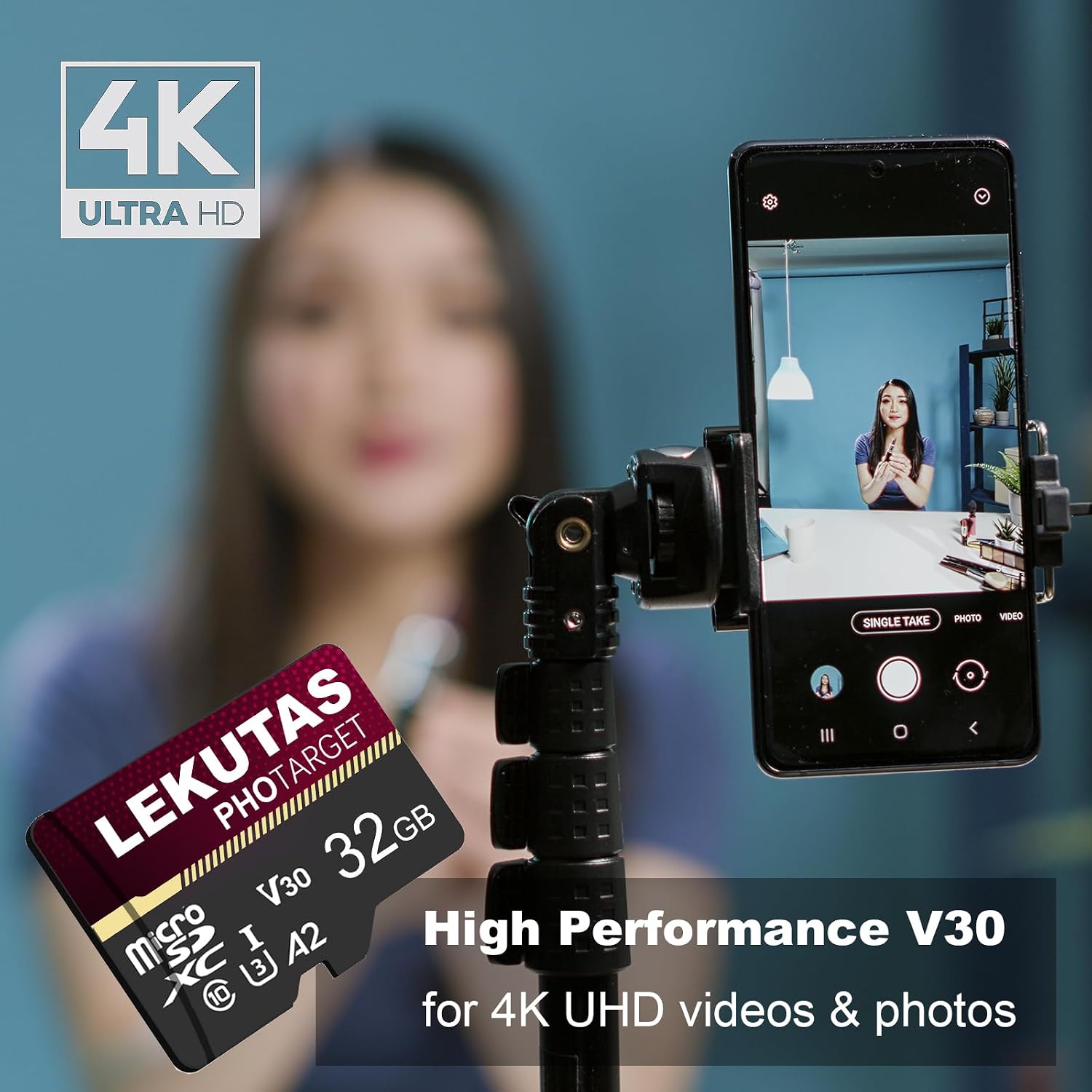 32GB Micro SD Card, microSDXC UHS-I Flash Memory Card TF Cards, High Read Speed 80MB/s, C10, U3, A2, V30, for Full HD, 4K UHD Video Recording