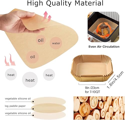 Miniatura 2 de Palksky 100 piezas de papel de hornear para freidora de aire, papel de hornear para freidora de aire, resistente al agua, al aceite, antiadherente,