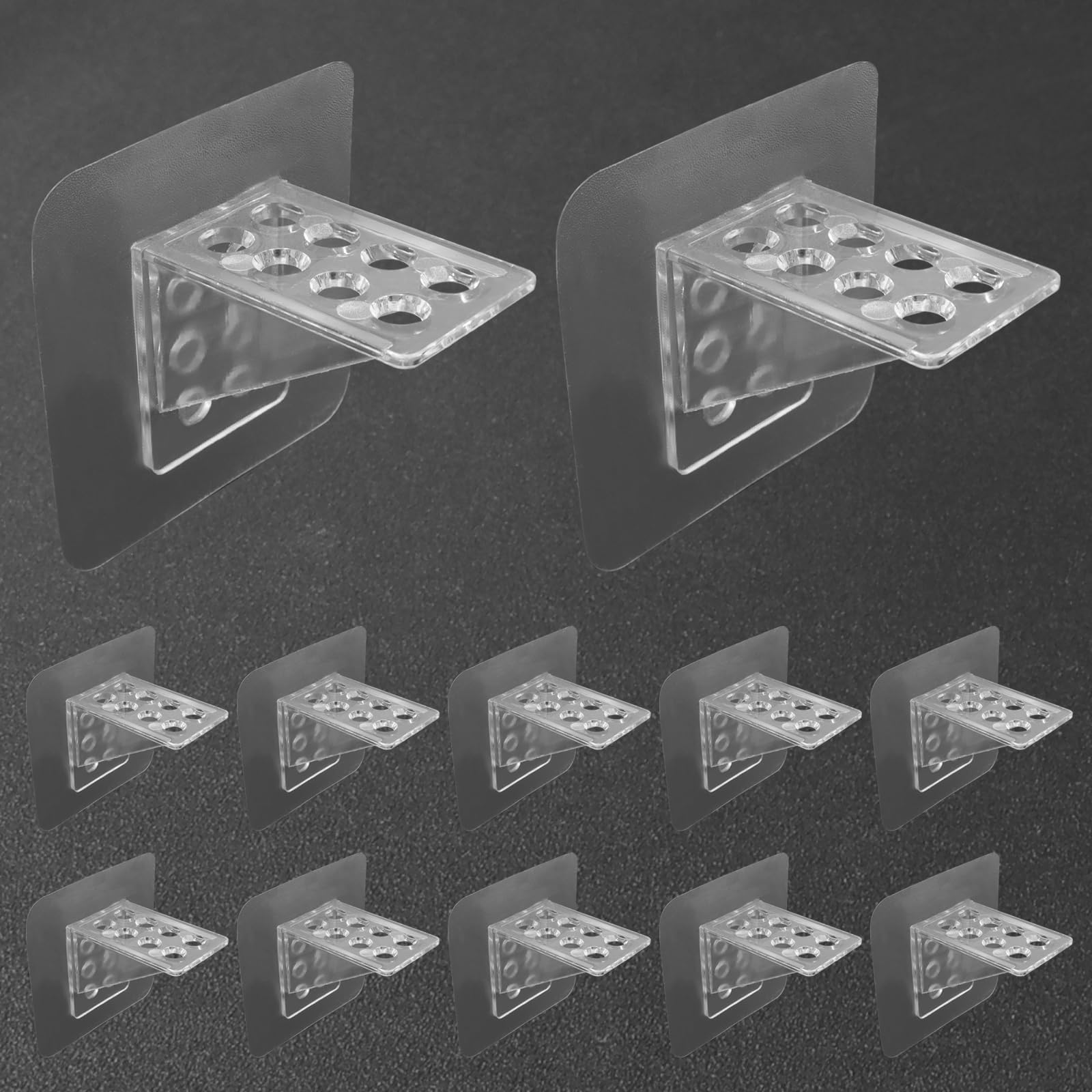 12 Pack Adhesive Shelf Bracket, Large Size Punch Free Bracket Single Row Shelf Support Peg, No-Drill Wall Mount Peg for Shelves/Kitchen Cabinets/Bookshelves/Closets