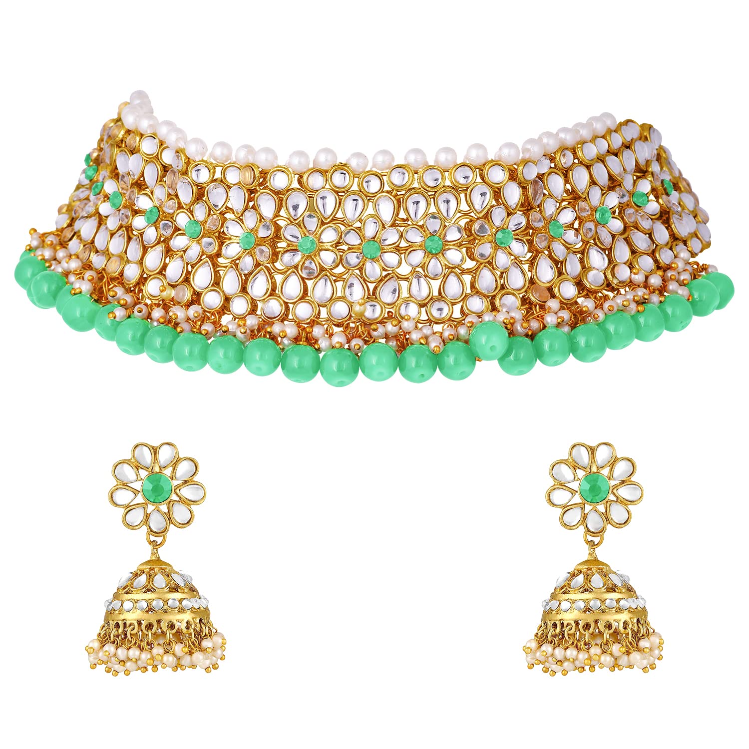 Peora Kundan Faux Pearl Choker Necklace With Earring Traditional Jewellery Set for Women (B09JCGHPMW) Amazon Price History, Amazon Price Tracker