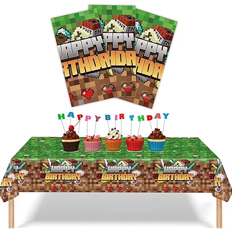Pixel Miner Crafting Disposable Plastic Tablecloths