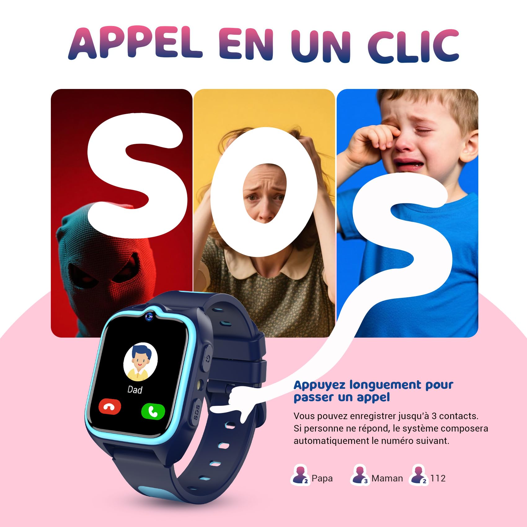 Blackview Montre Connectée Enfant, Écran Tactile Couleur HD 1,75", GPS, Appel d'urgence SOS, Appel vidéo 4G HD, Appel téléphonique, Chat Vocal,réveil,Torche LED,Jeu de Puzzle, pour Enfants