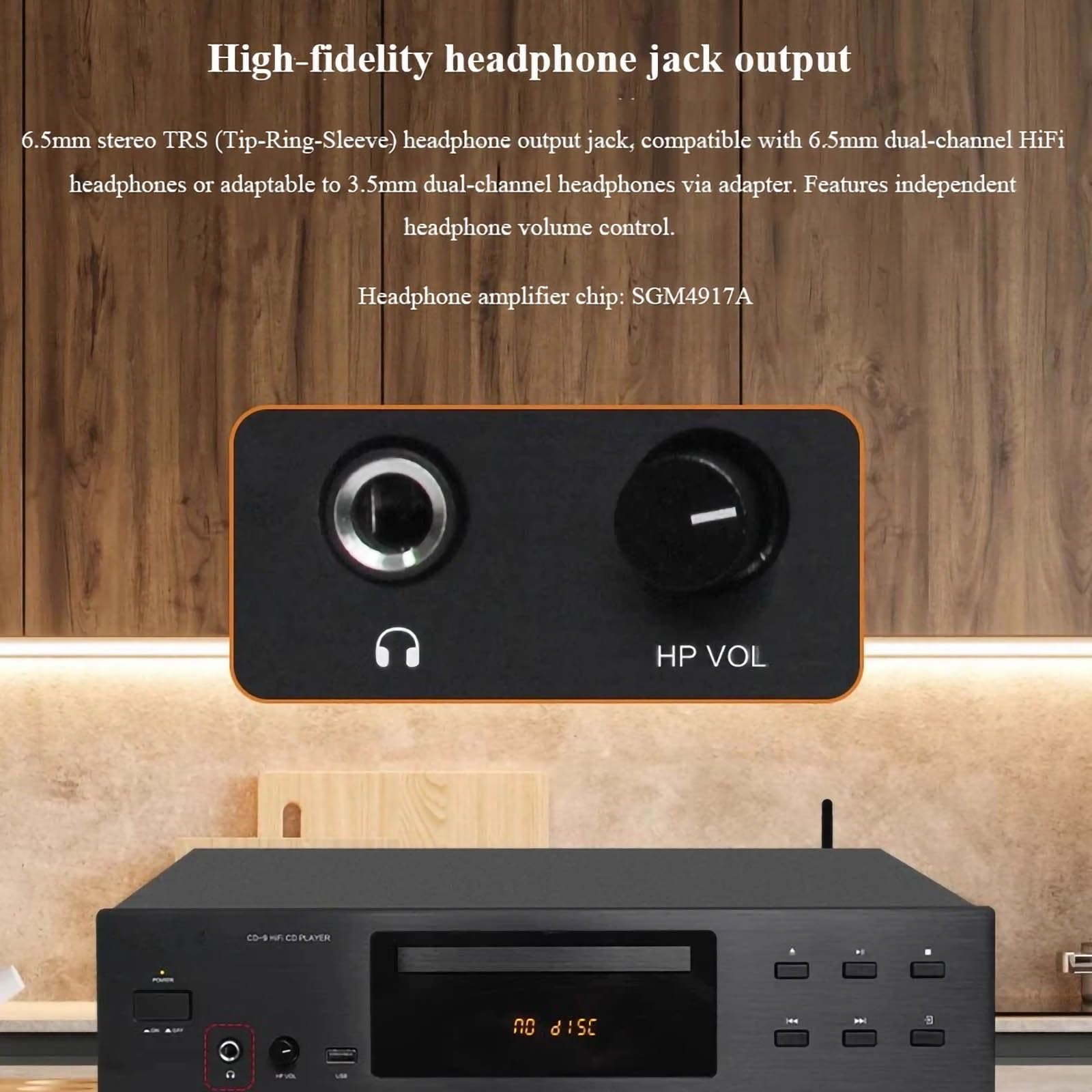 Lecteur CD Hi-FI avec récepteur Bluetooth 5.3, Lecture USB 3.0 Prend en Charge MP3/WMA/FLAC/APE, Sorties numériques optiques et coaxiales Sortie stéréo RCA, SNR≥125 DB, télécommande