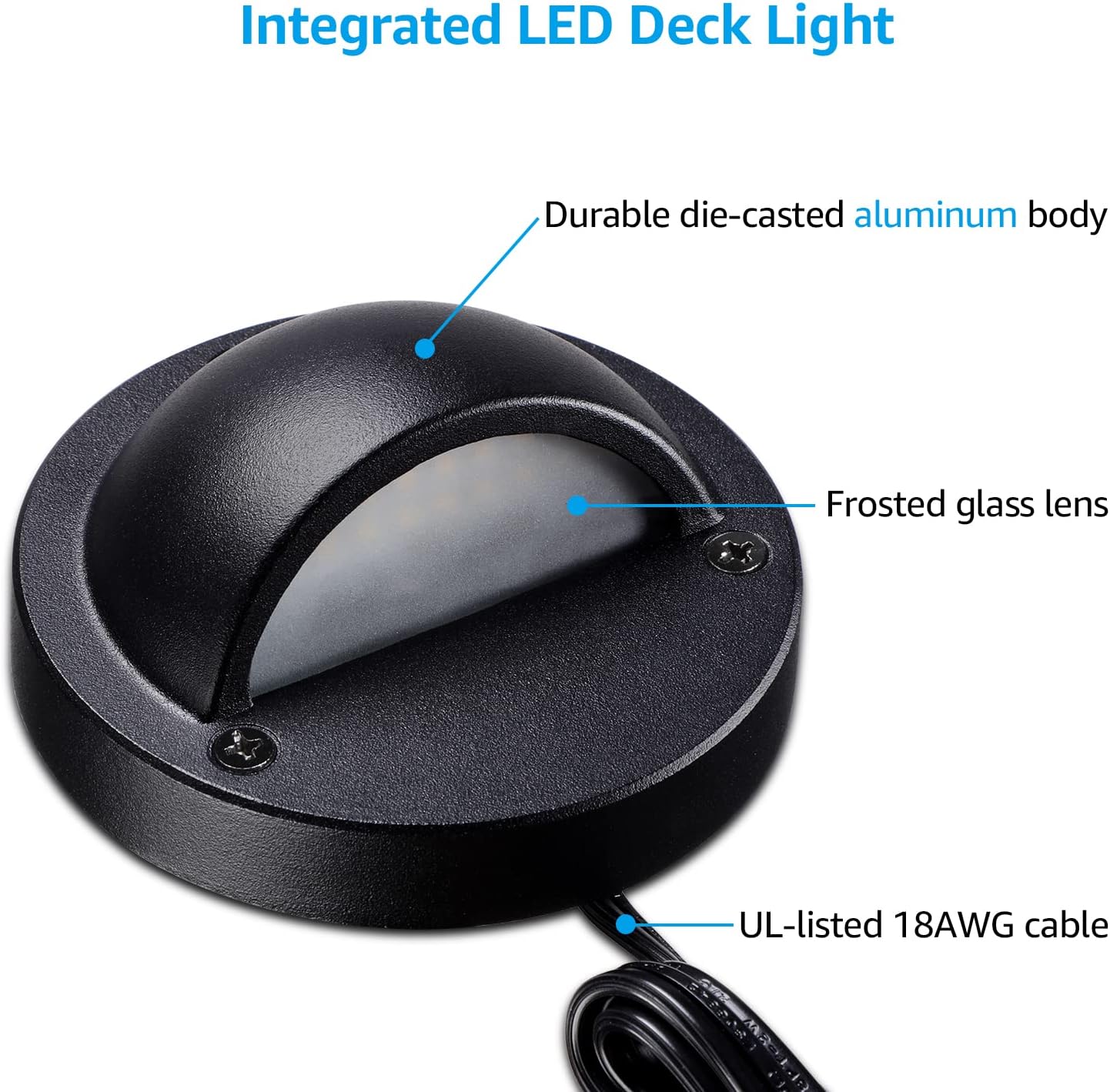 LEONLITE Low Voltage LED Deck Lights Bundle 100ft 16/2 Cable, 6-Pack 2.3W 12-24V Landscape Step Light, 3000K Warm White, UL Listed Cord & 1-Pack 100ft 16/2 Low Voltage Landscape Lighting Cable, Black - - 