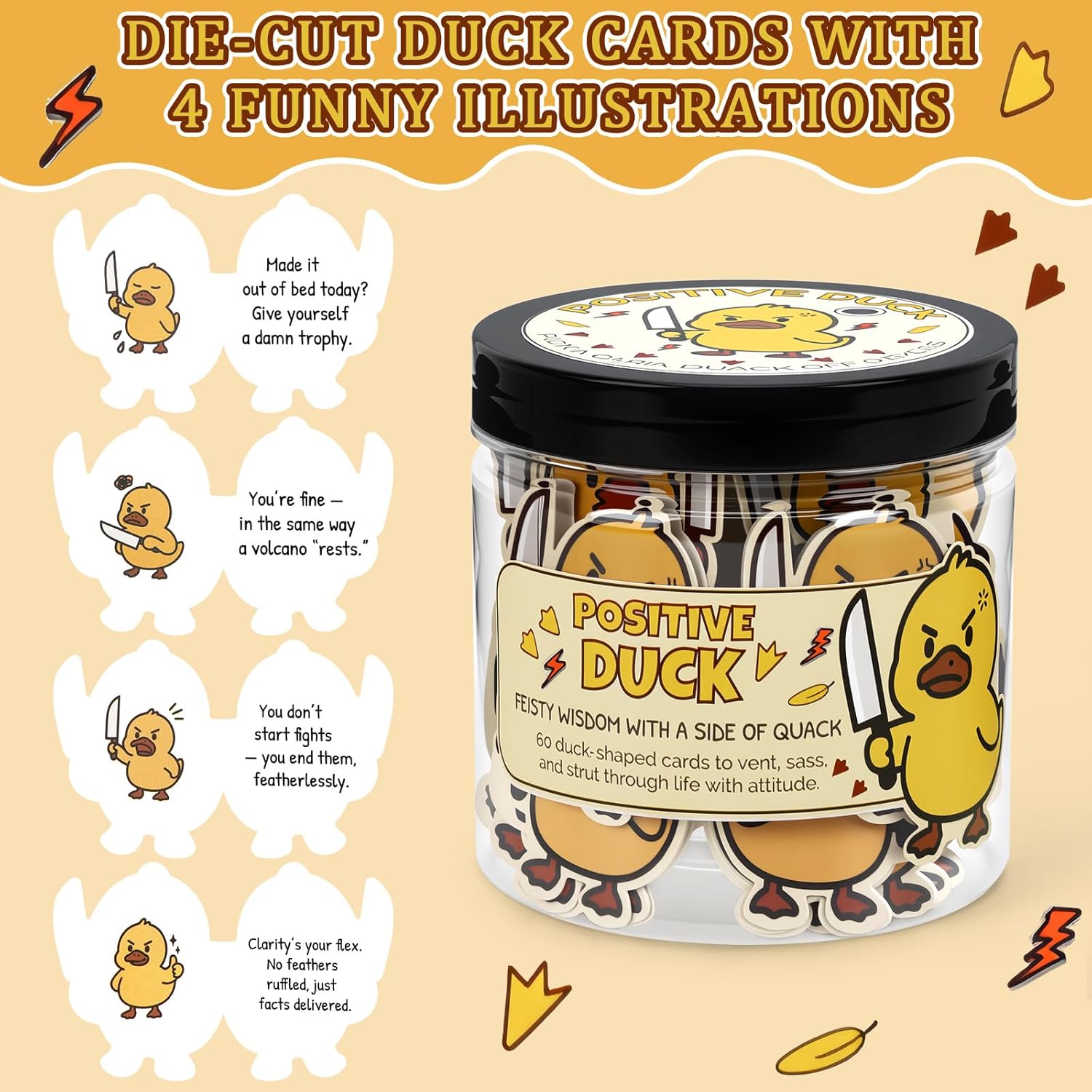 Positive Duck Affirmation Jar – 60 Funny Motivational Cards with Sarcastic Humor for Daily Smiles, Adorable Gift for Women Men, Funny Duck Gifts for Office Stress Relief & Daily Motivation - Image 2