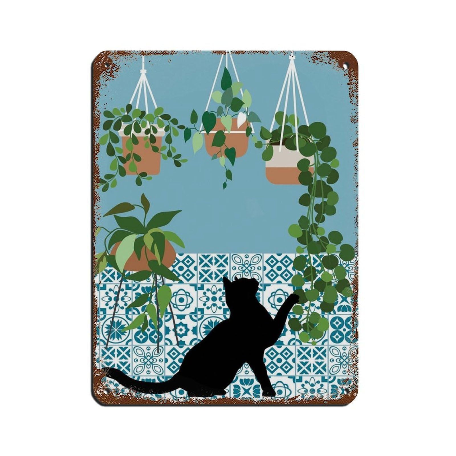House Plants, Cat And Plants Tin Sign Vintage Metal Pub Club Cafe Bar Home Wall Art Decoration Poster Retro 12x16inch(30x40cm)