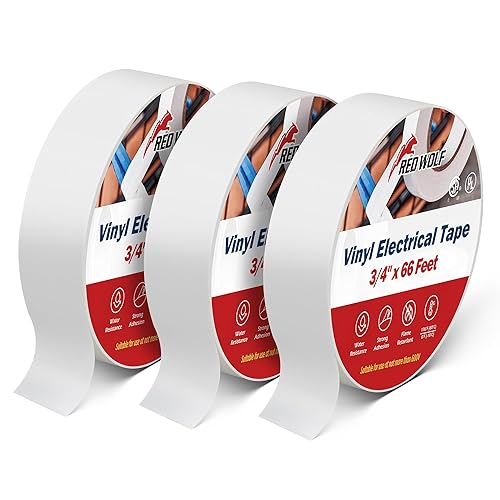 RED WOLF Cinta Eléctrica Blanca 34 pulgadas x 66 pies Paquete de 3, Grado Industrial Listado ULCSA 7 Mil de Grosor Retardante de Llama Alta