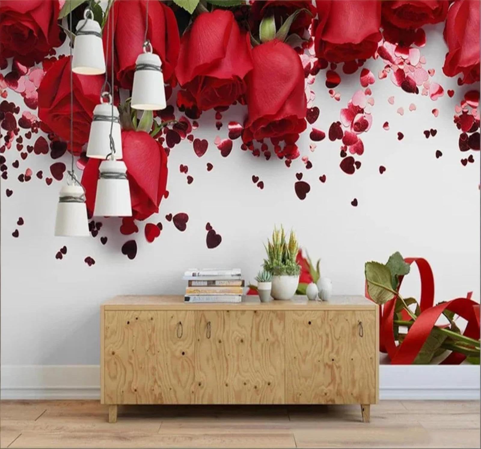 XLMING Beautiful Romantic Red Roses Flowers Wedding Room 3D Wallpaper Luxury Home Dining Decor Paste Sofa Living Room The Wall for Bedroom Mural-250cm×170cm