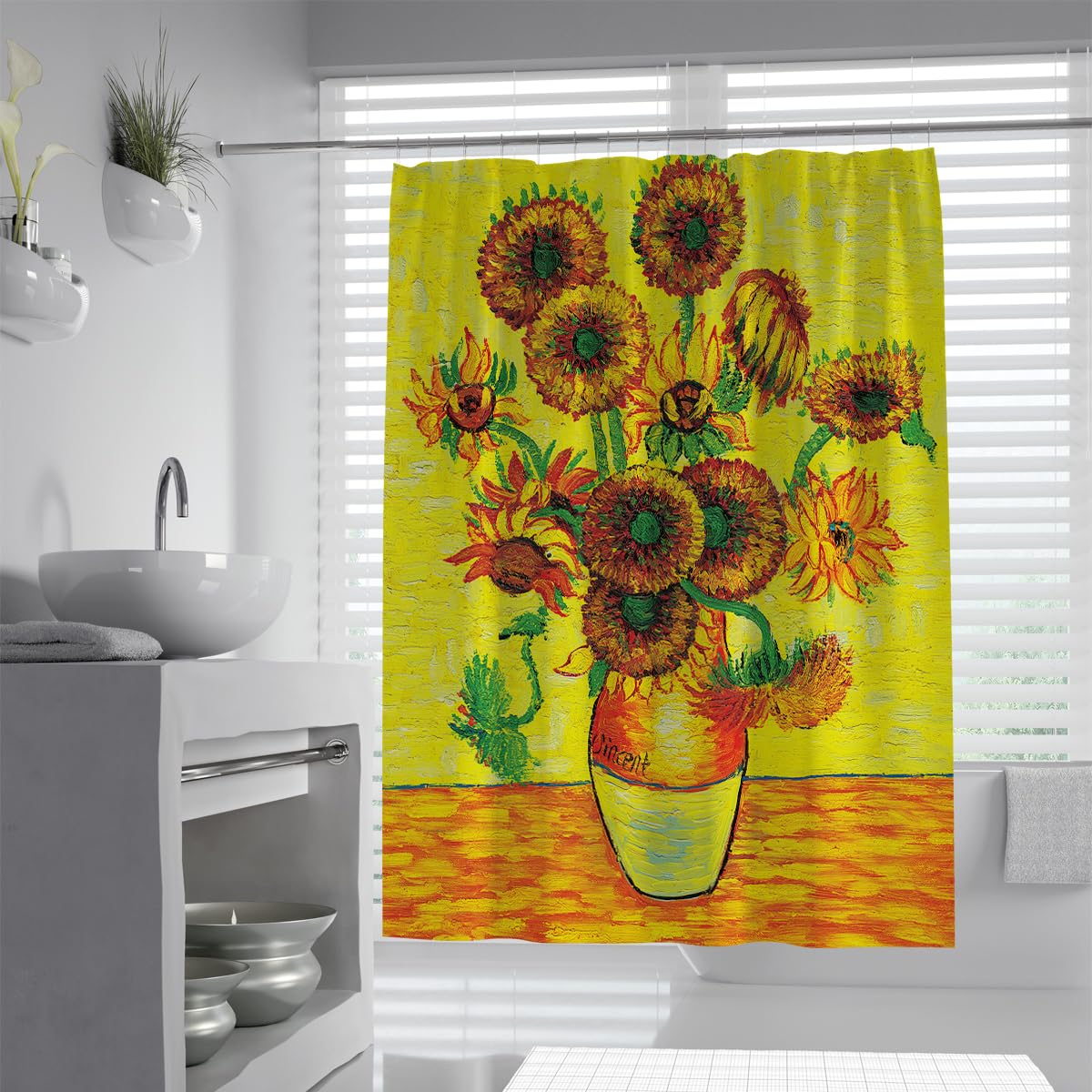 Olliar Home Shower Curtain Sunflower Yellow Rustic Floral Still Life Flower Farmhouse Wildflowers Oil Painting Polyester Bathroom Curtains Set With Hooks 120X200