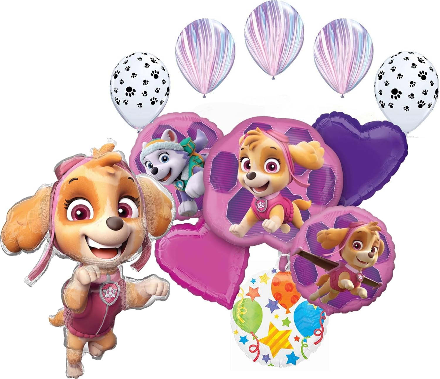 Anagram Paw Pups on Patrol Skye and Everest Birthday Party Supplies Rescue Team Balloon Bouquet Decorations