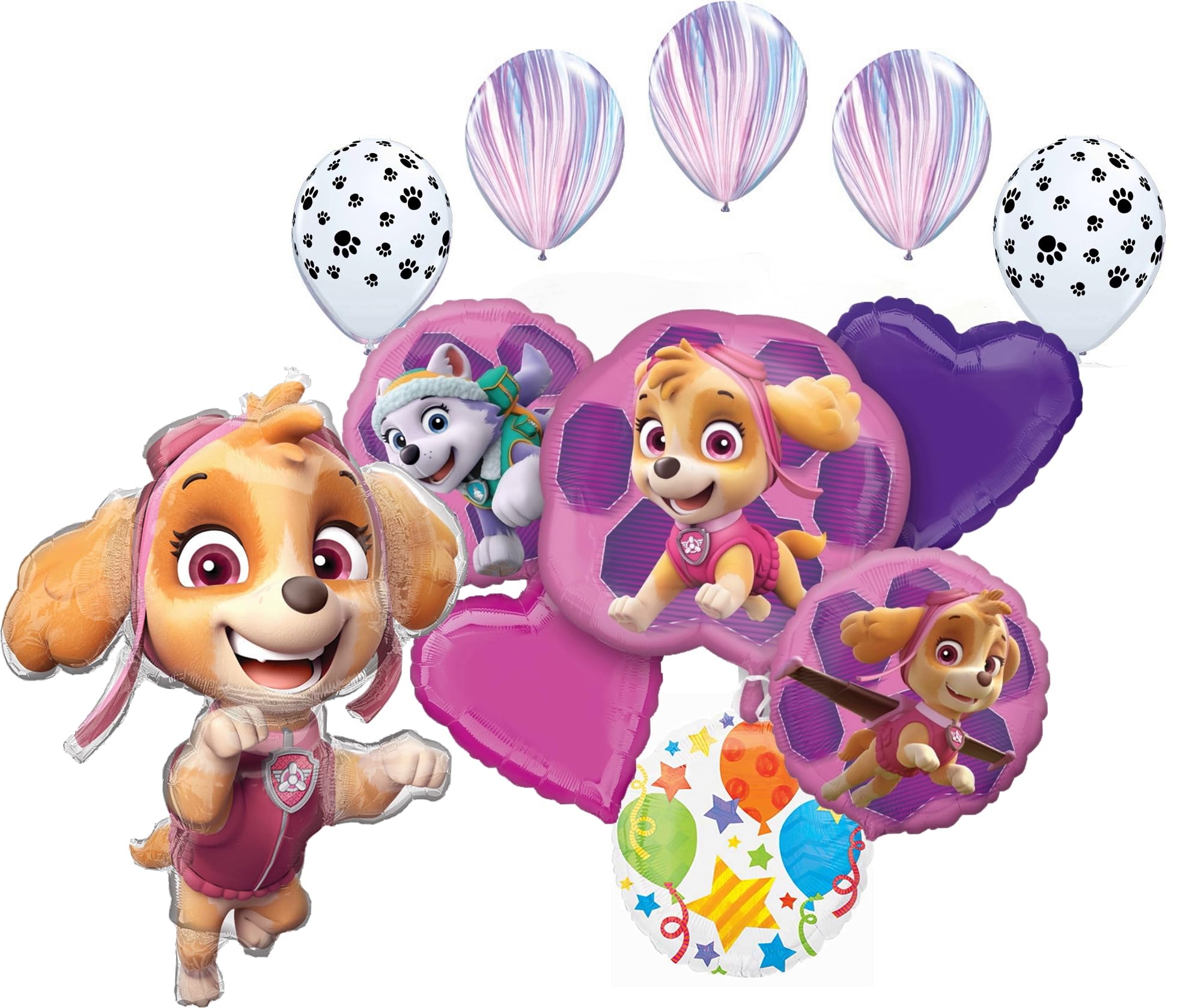 Anagram Paw Pups on Patrol Skye and Everest Birthday Party Supplies Rescue Team Balloon Bouquet Decorations